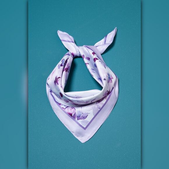 A218-K  • Lavender Bloom Silky Bandana Scarf - Picture 1 of 6